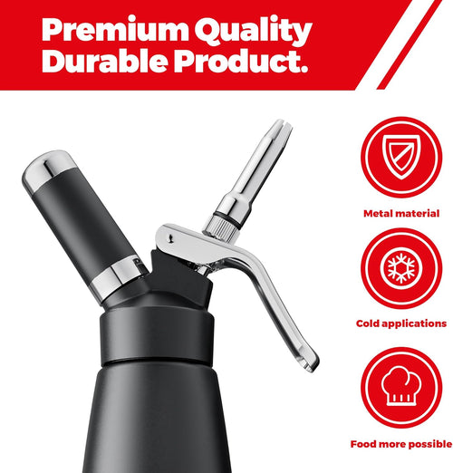 Oroovo Professional Aluminum Whipped Cream Dispenser 500ml / 1 Pint – Leak-Proof Whipped Cream Maker with 4 Stainless Steel & 3 PP Decorating Nozzles, 2 Cleaning Brushes – Heavy Duty Cream Whipper – N2O Chargers Not Included