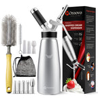 Professional Aluminum Whipped Cream Dispenser 500ml / 1 Pint – Leak-Proof Whipped Cream Maker with 5 Stainless Steel & 3 PP Decorating Nozzles, 2 Cleaning Brushes – N2O Chargers Not Included