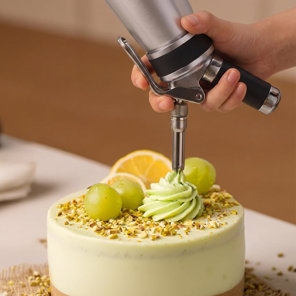 Professional Aluminum Whipped Cream Dispenser 500ml / 1 Pint – Leak-Proof Whipped Cream Maker with 5 Stainless Steel & 3 PP Decorating Nozzles, 2 Cleaning Brushes – N2O Chargers Not Included