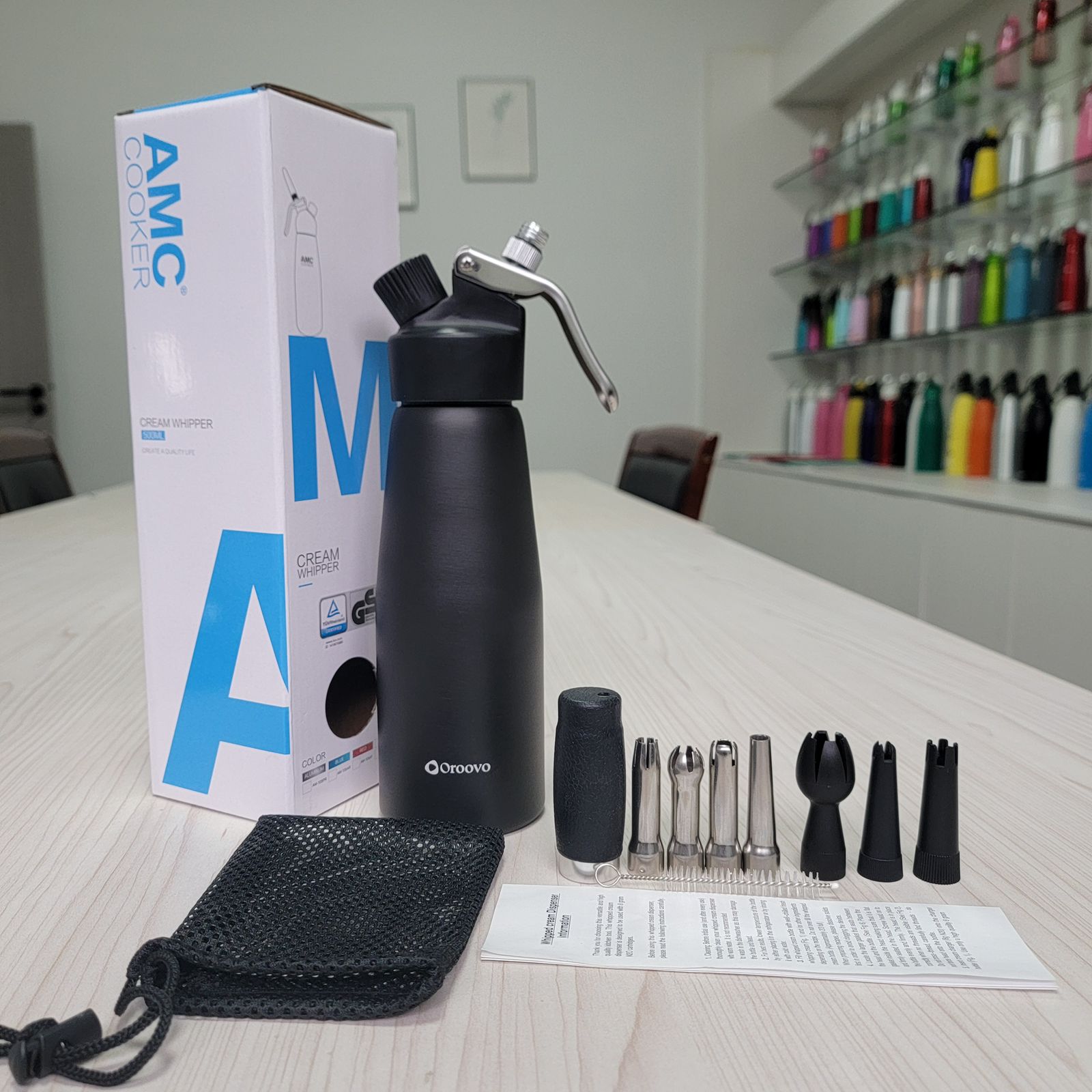 Oroovo Professional Aluminum Whipped Cream Dispenser 500ml / 1 Pint – Leak-Proof Whipped Cream Maker with 4 Stainless Steel & 3 PP Decorating Nozzles, 2 Cleaning Brushes – Heavy Duty Cream Whipper – N2O Chargers Not Included